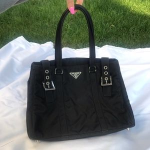 Authentic Prada Tessuto Black Buckles Handbag